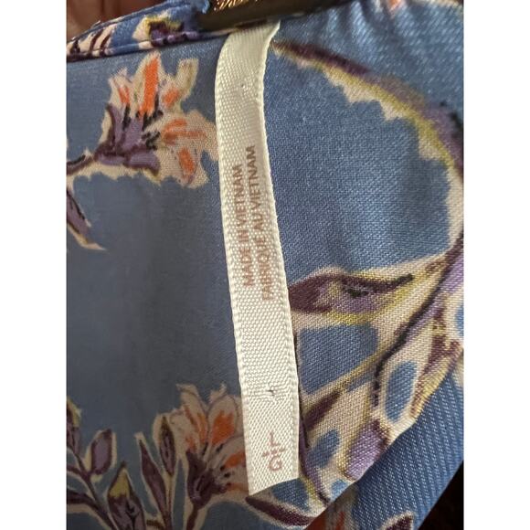 Free People Santiago Blue Floral Boho Peasant Crop Top Blouse Shirt Large - Picture 8 of 10